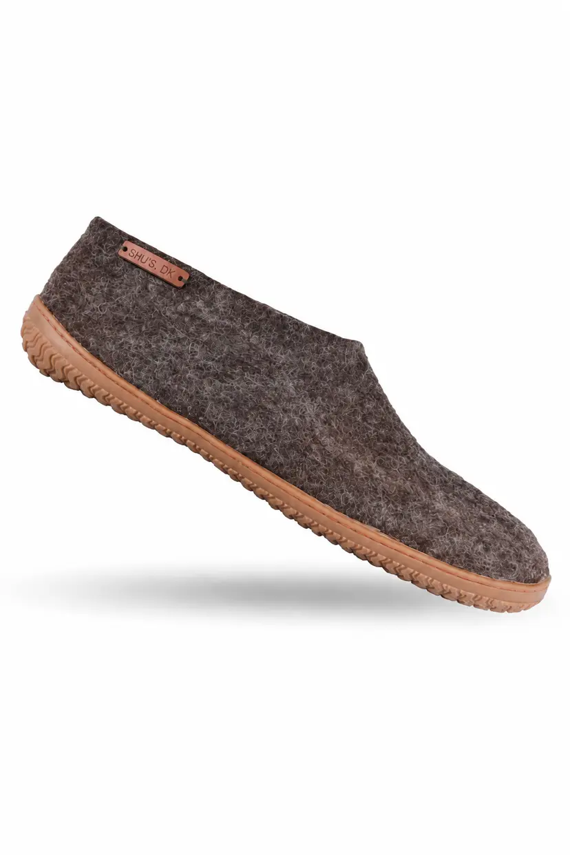 SHUS Uldhjemmesko (100% ren uld) - Model Brun m/Gummisål - 36