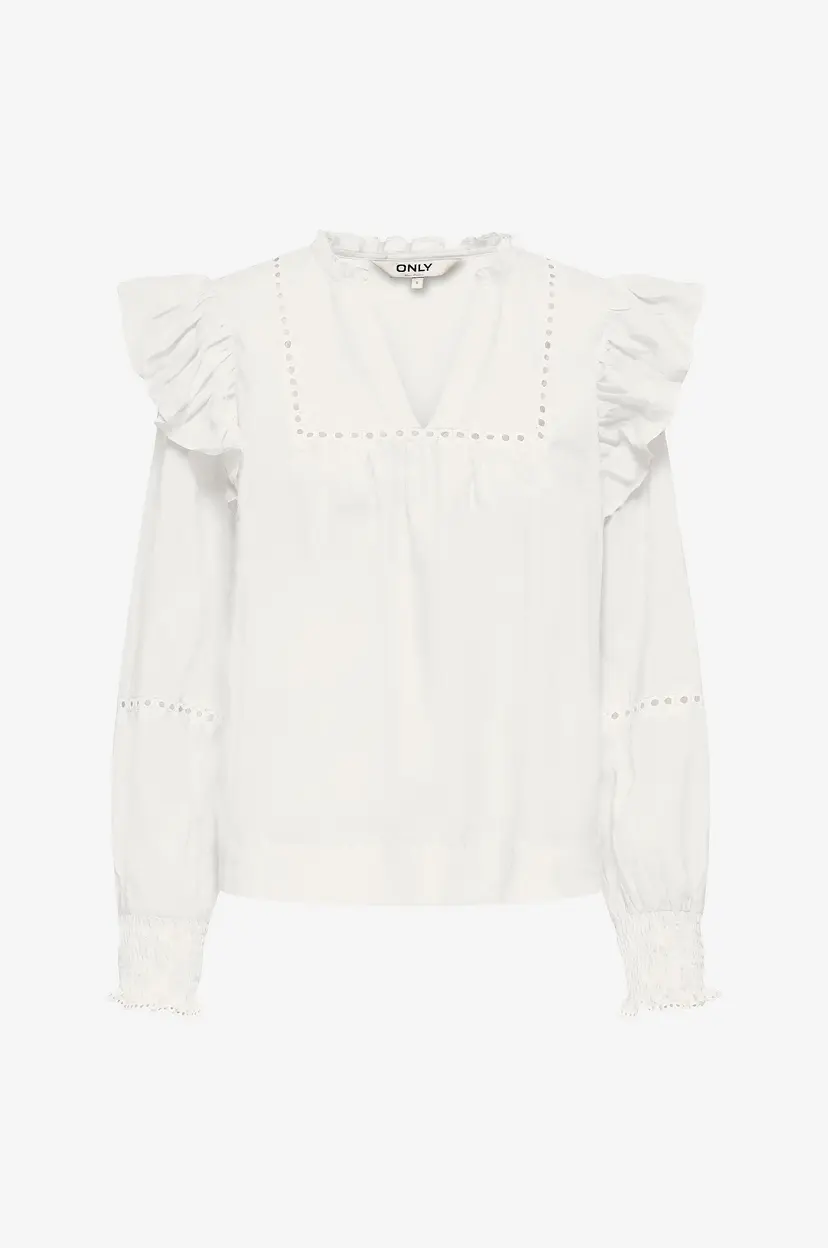 ONLY Bluse onlIdris LS Frill Tape - Hvit