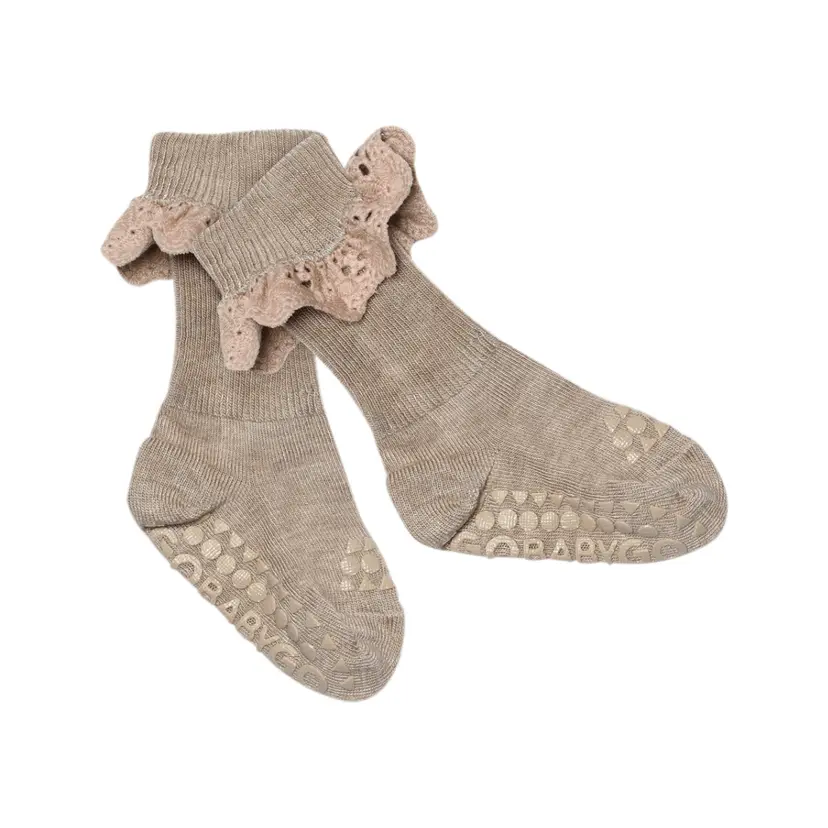 GoBabyGo GoBabyGo - Sokker i Bambus med Blonder Antiskli LV Light Brown Melange
