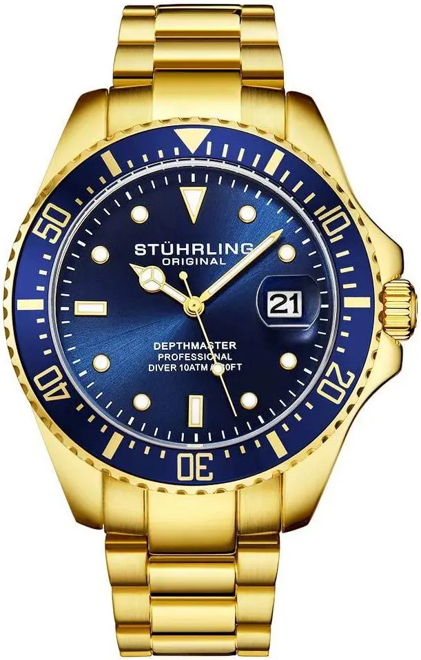 Stührling Original Stührling Original Herreklokke 3950.8 Aquadiver Blå/Gulltonet stål
