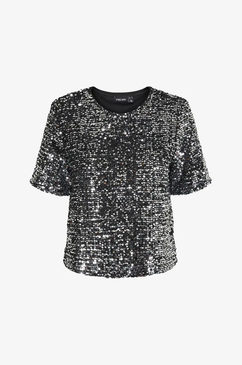 Pieces Topp pcSerena Sequin SS O-neck Top - Sølv