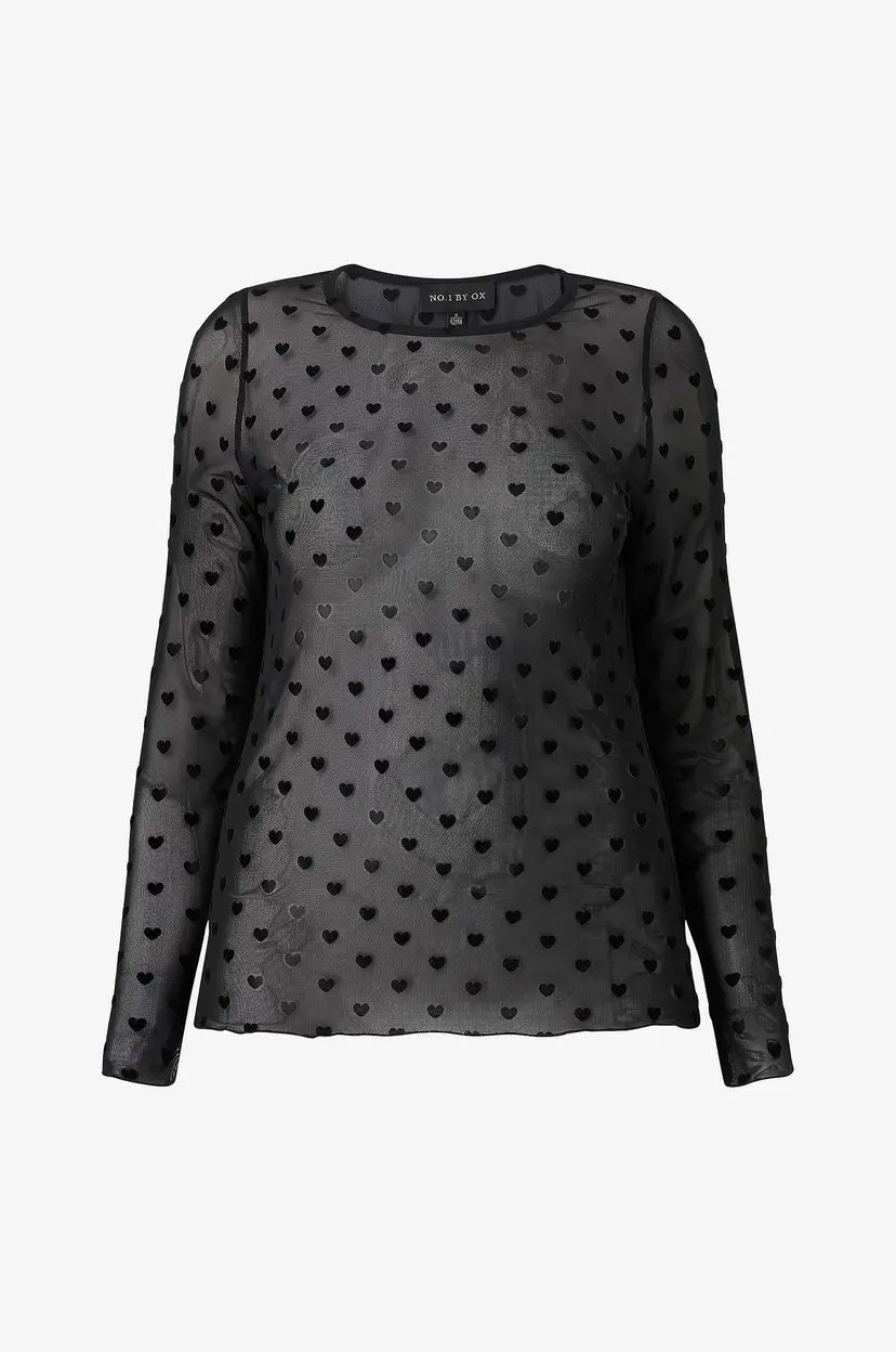 NO. 1 BY OX Meshtopp Mesh O neck Blouse LS - Svart