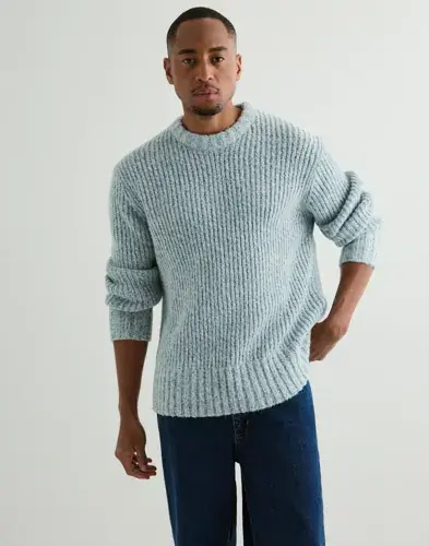 Selected Men Selected Men Slhchicago Ls Knit Relaxed Crew Nec Strikkegensere Blå