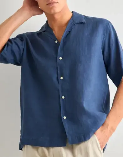 Selected Men Selected Men Slhrelaxkylian Mix Ss Shirt Resort Linskjorter Blå