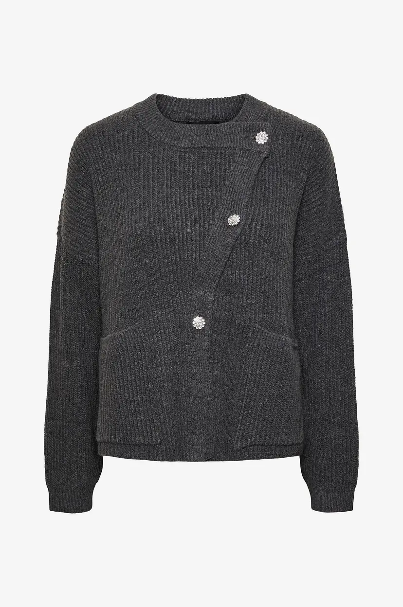 Pieces Kardigan pcSiga LS Overlap Knit - Grå