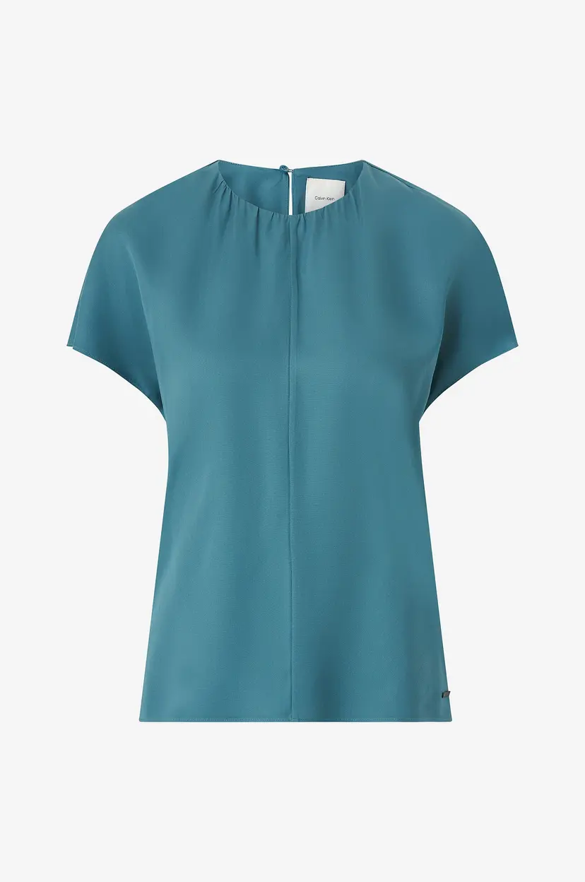 Calvin Klein Topp Natural Sheen SS Gathered Blouse - Blå