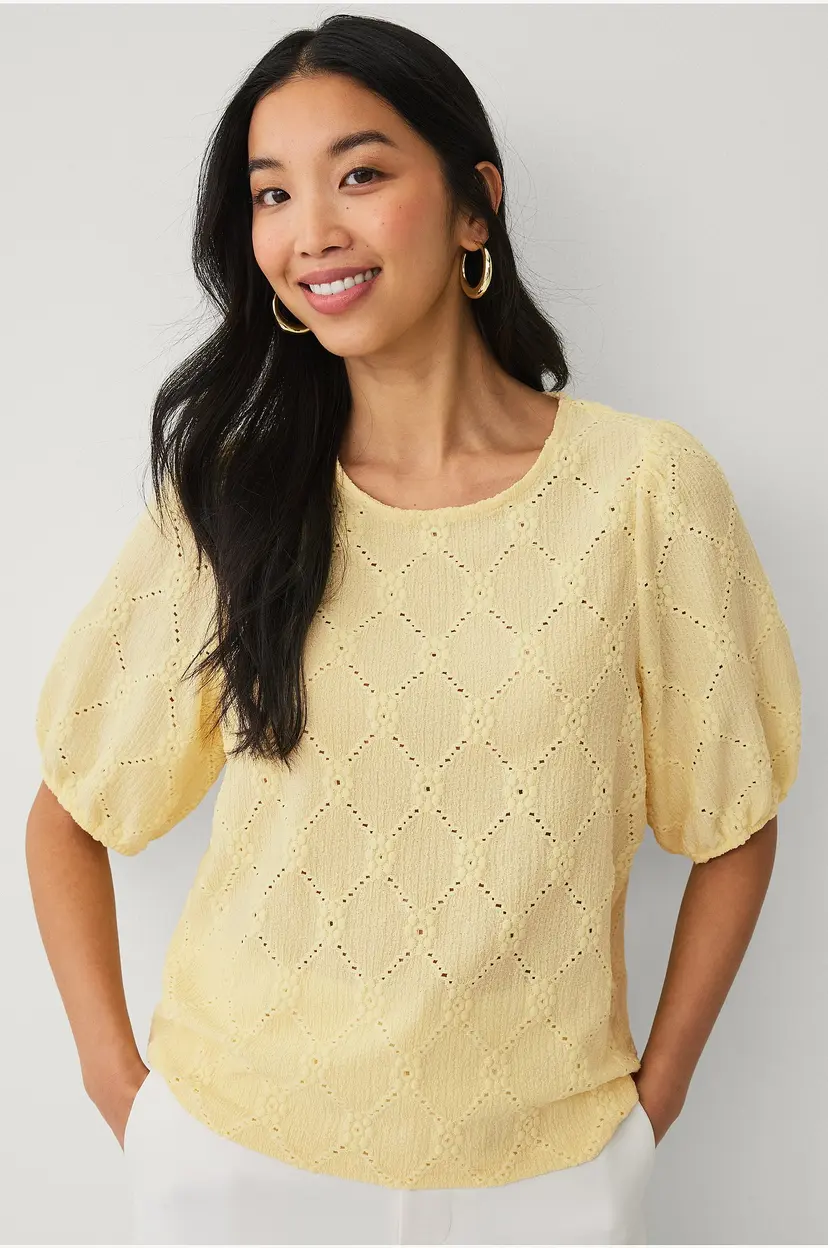 Ellos Collection Jerseybluse med blomster - Gul