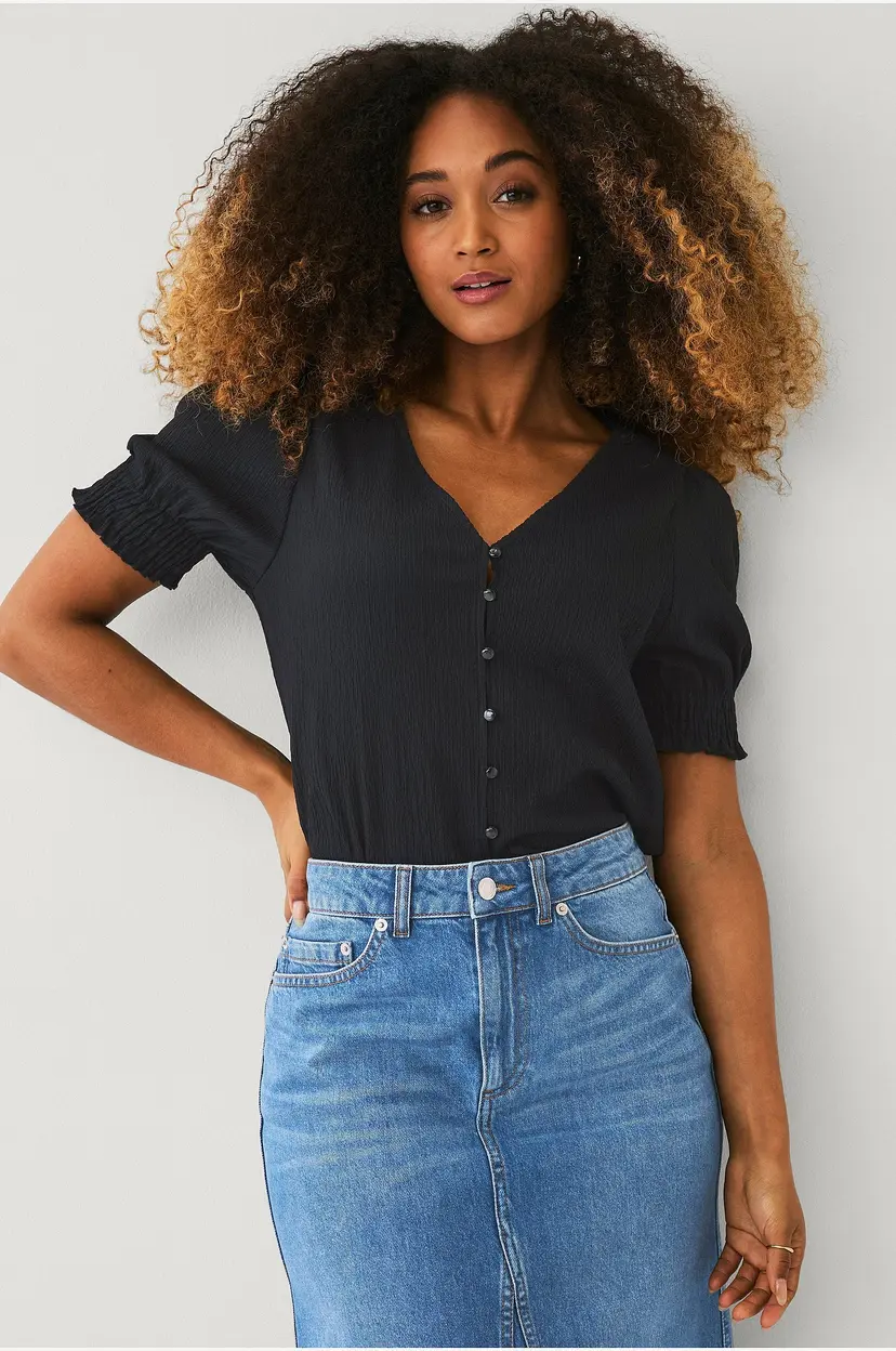 Ellos Collection Jerseybluse med puffermer - Svart