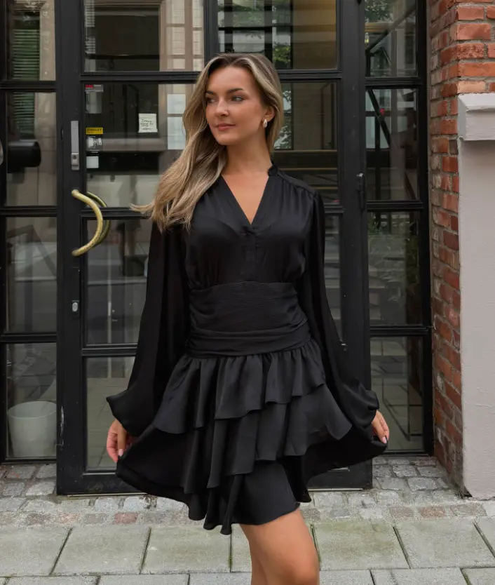 Kayani Nadine Belted Ruffle Dress - Regal Onyx