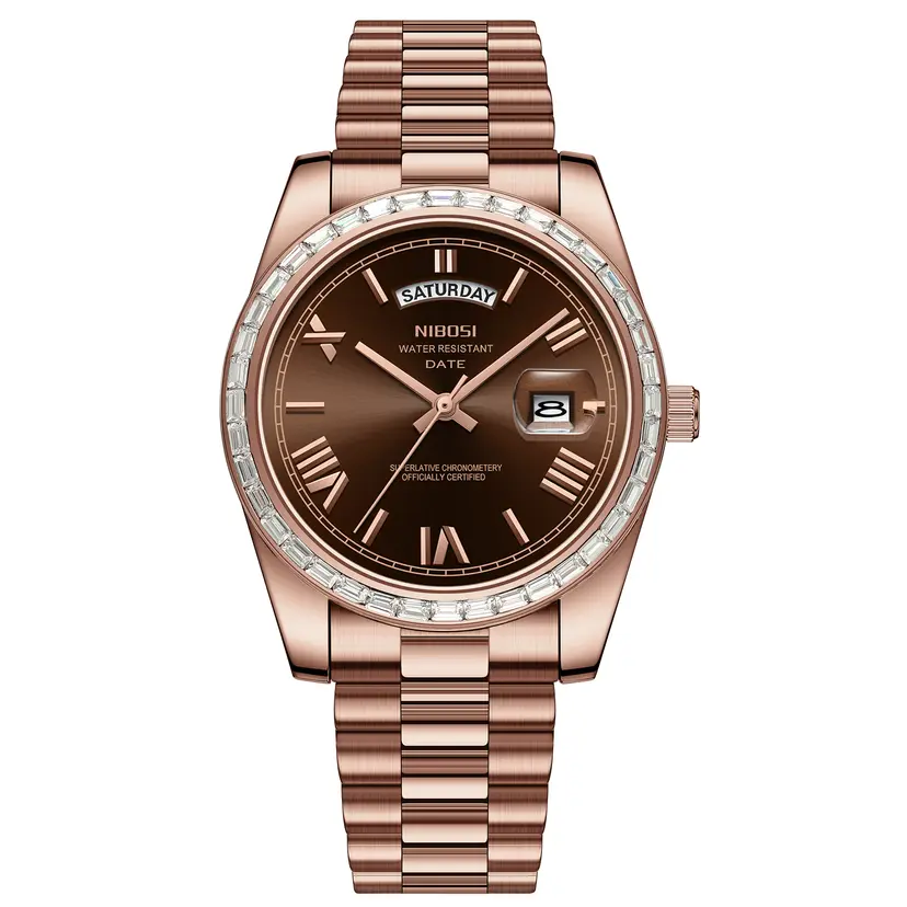 Nibosi Nibosi Day-Date President Rose Gold Brown