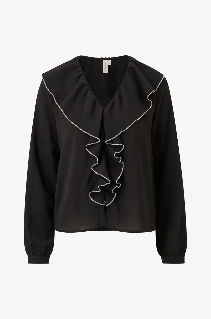 ONLY Bluse onlLise V-neck Contrast Frill Shirt - Svart