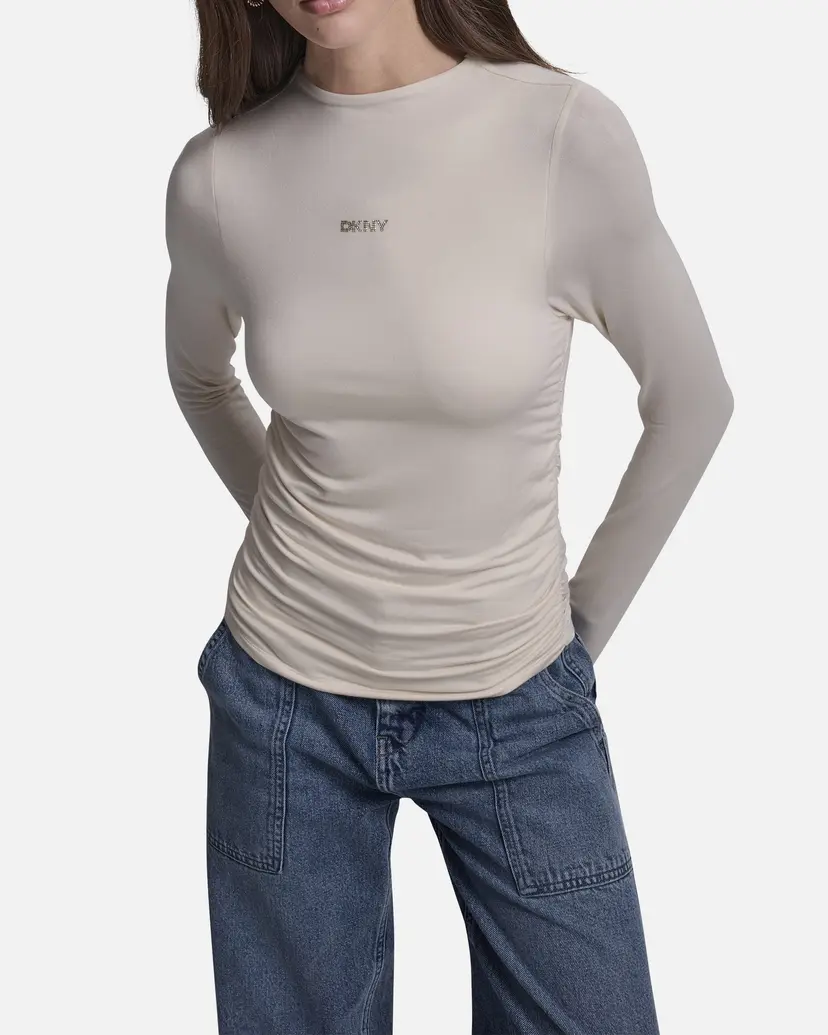 DKNY Jeans DKNY Jeans DJ5T1565 Beige Ruched Slim-fit sweater