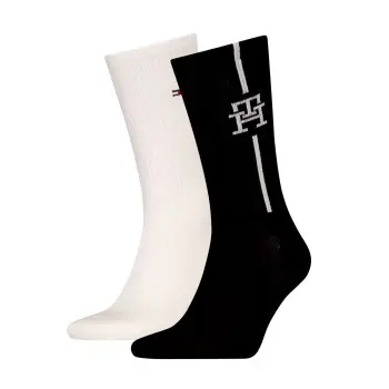 Tommy Hilfiger Tommy Hilfiger Strømper 2P Monogram Sock Svart/Hvit Str 39/42 Herre