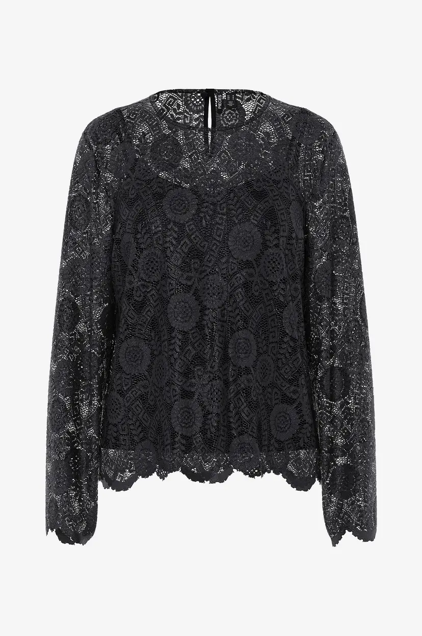Pieces Topp pcOlline LS Lace - Svart