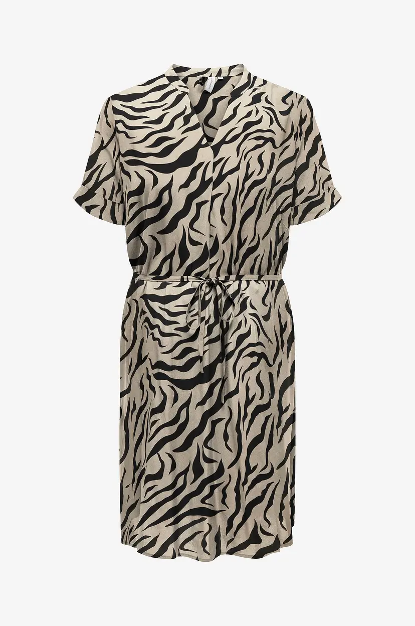 Only Carmakoma Kjole carNova Life SS V-neck Blk Dress - Beige
