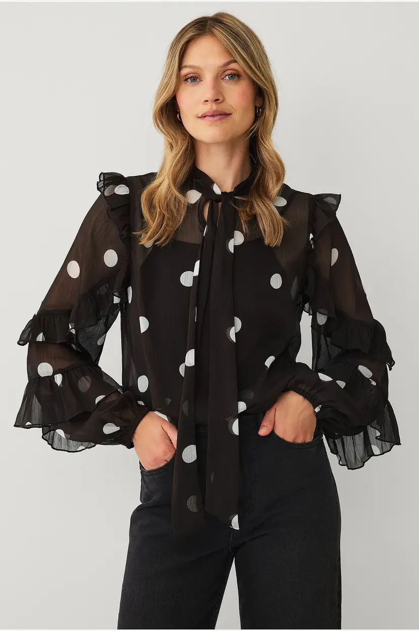 Ellos Collection Mønstret bluse i chiffon - Brun