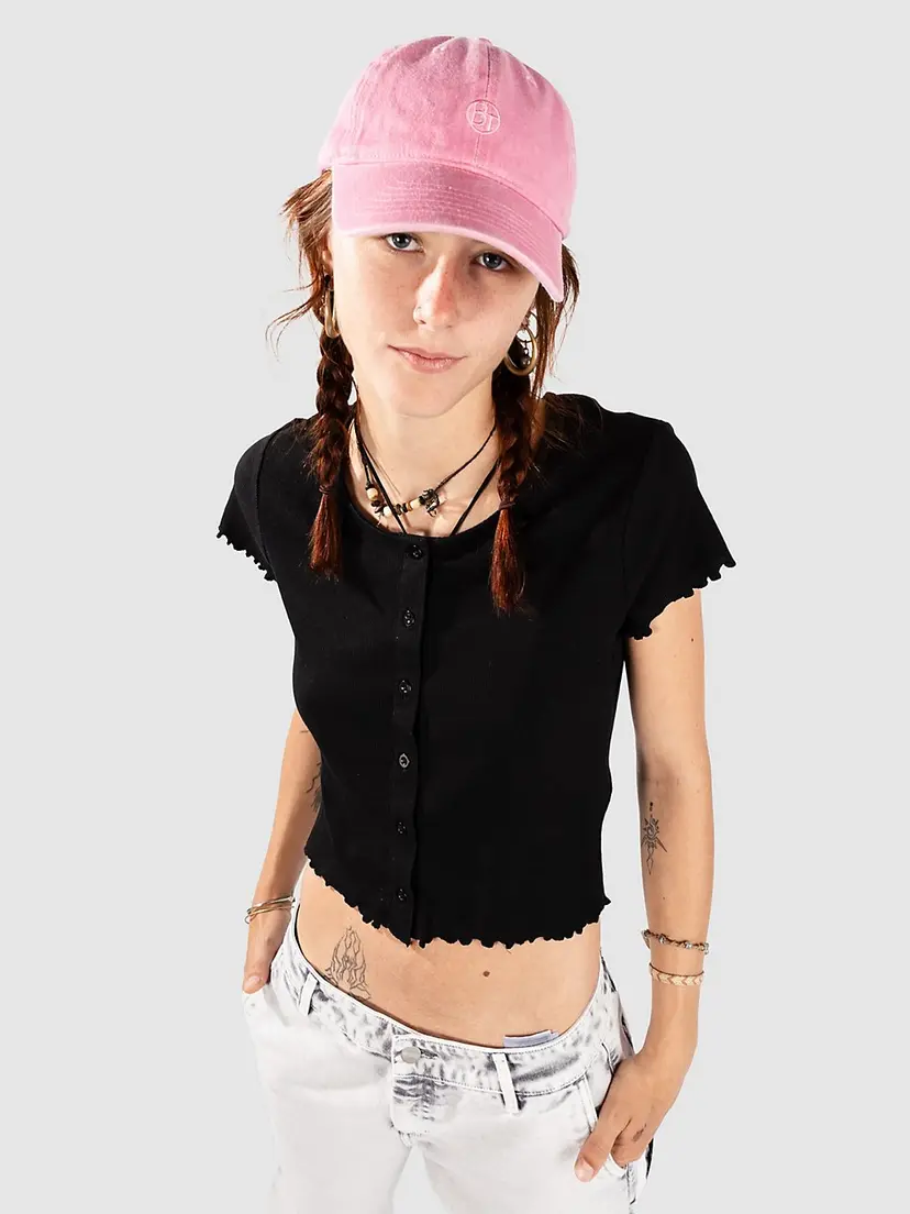 Urban Classics Urban Classics Cropped Button Up Rib T-skjorte svart