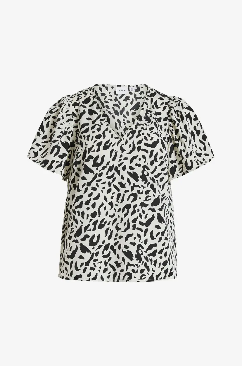 Vila Topp viMathilde S/S V-neck Flounce Top - Beige