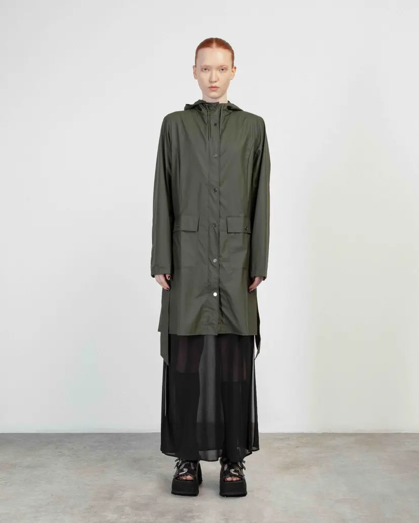 Rains Rains Curve Long Jacket Green Trench Coat