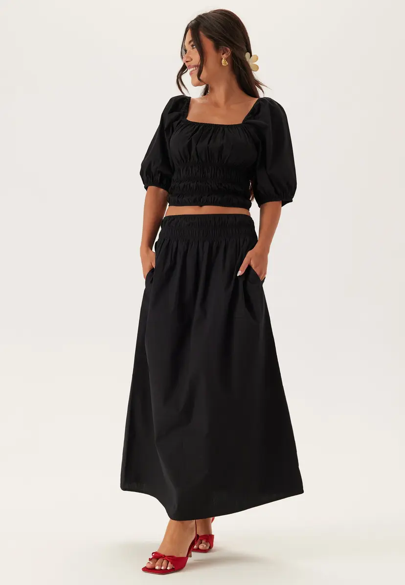 Bubbleroom Smock Waist Maxi Skirt