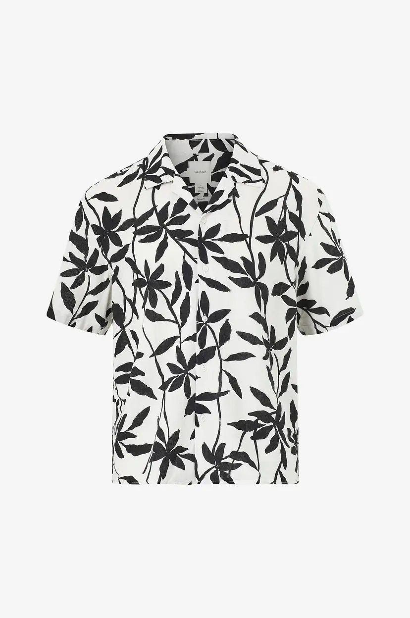 Calvin Klein Linskjorte Camp Collar aop Linen Relaxed - Hvit