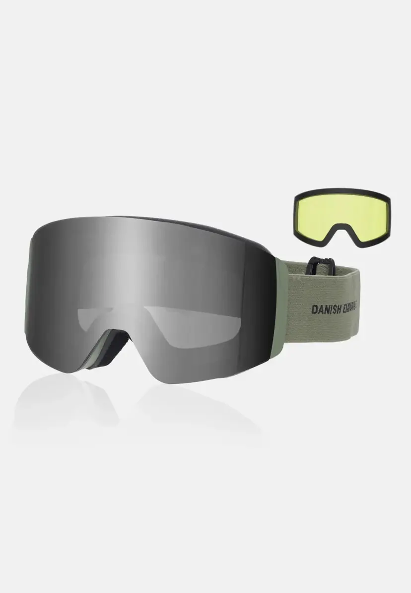 DANISH ENDURANCE SKIBRILLER fra DANISH ENDURANCE med Olivengrøn/Sølv Spejl farve og magnetisk system for klart og overskyet vejr, 100% UVA- og UVB-beskyttelse