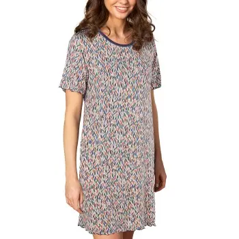 Lady Avenue Lady Avenue Soft Bamboo Bigshirt With Short Sleeve Blå/Rød Bambus Medium Dame