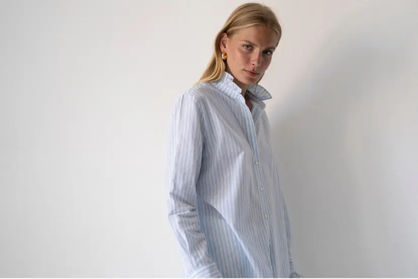The Shirt Company CATALINA SHIRT - Light Blue Stripe, Cotton Linen