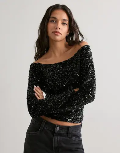 Pieces Pieces - Svart - Pckam Ls Offshoulder Top Jrs Bc