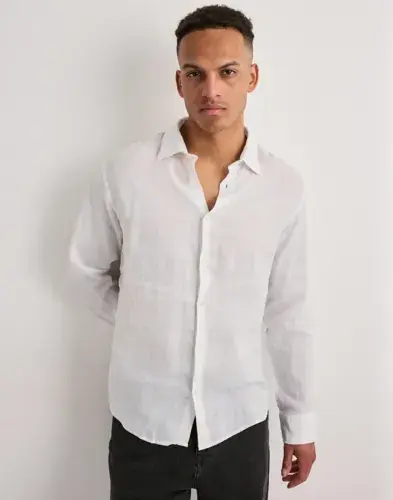 Selected Men Selected Men Slhregkylian-Linen Shirt Ls Classic Linskjorter Hvit