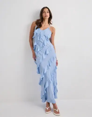 Vero Moda Vero Moda - Blå - Vmicelyn Sl Ruffle Maxi Dress Exp