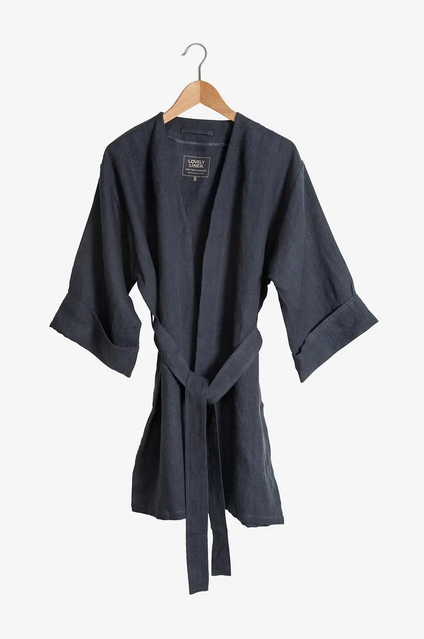 Lovely Linen Kimono Lovely Long i vasket lin - Grå