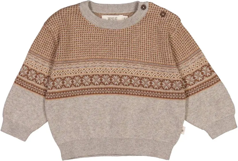 Wheat Wheat Jacquard Pullover Elias Warm Grey Melange Baby (74 / 9 mnd)