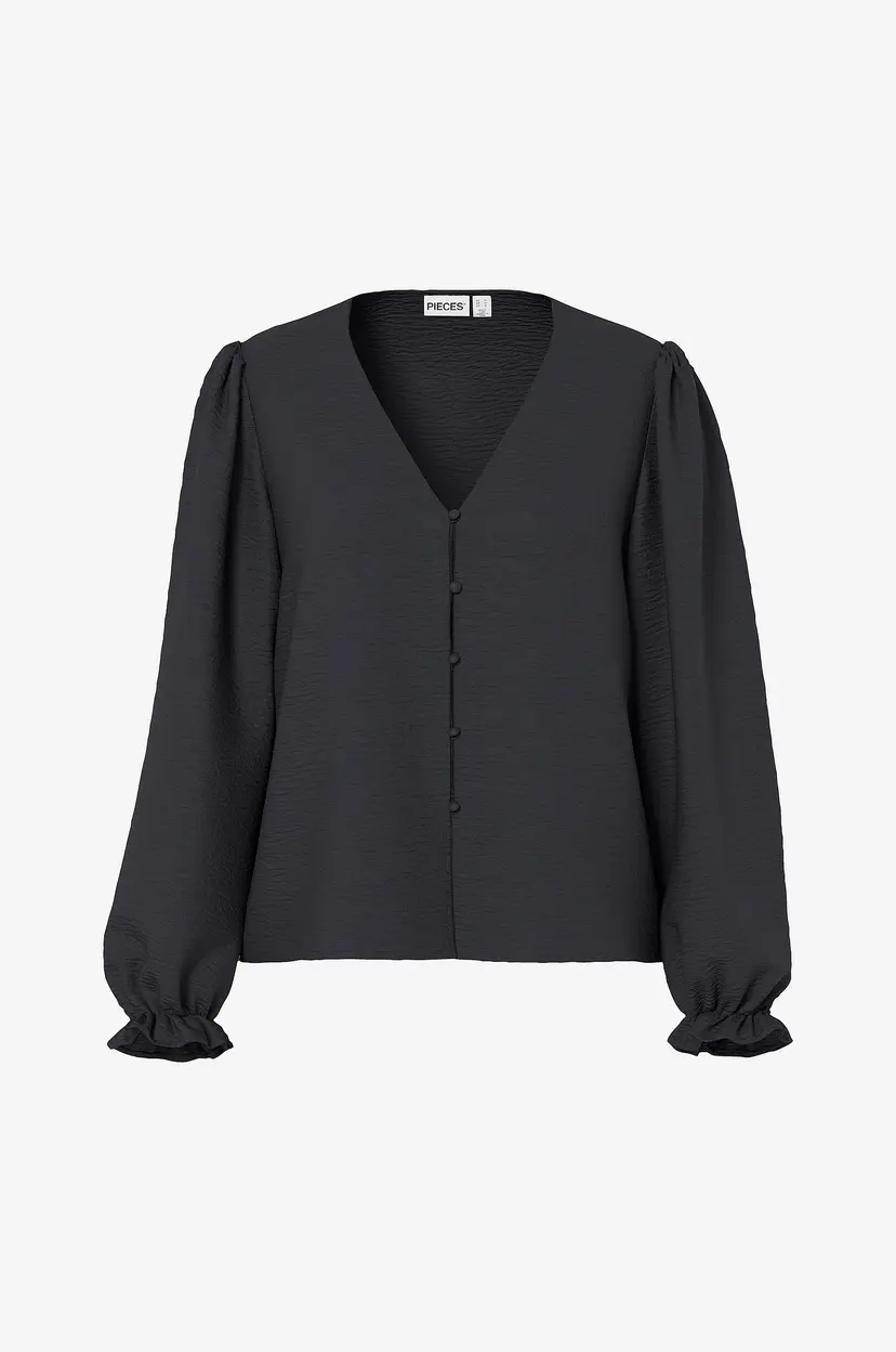 Pieces Bluse Pctiffany Ls Button Top Wvnbc - Svart