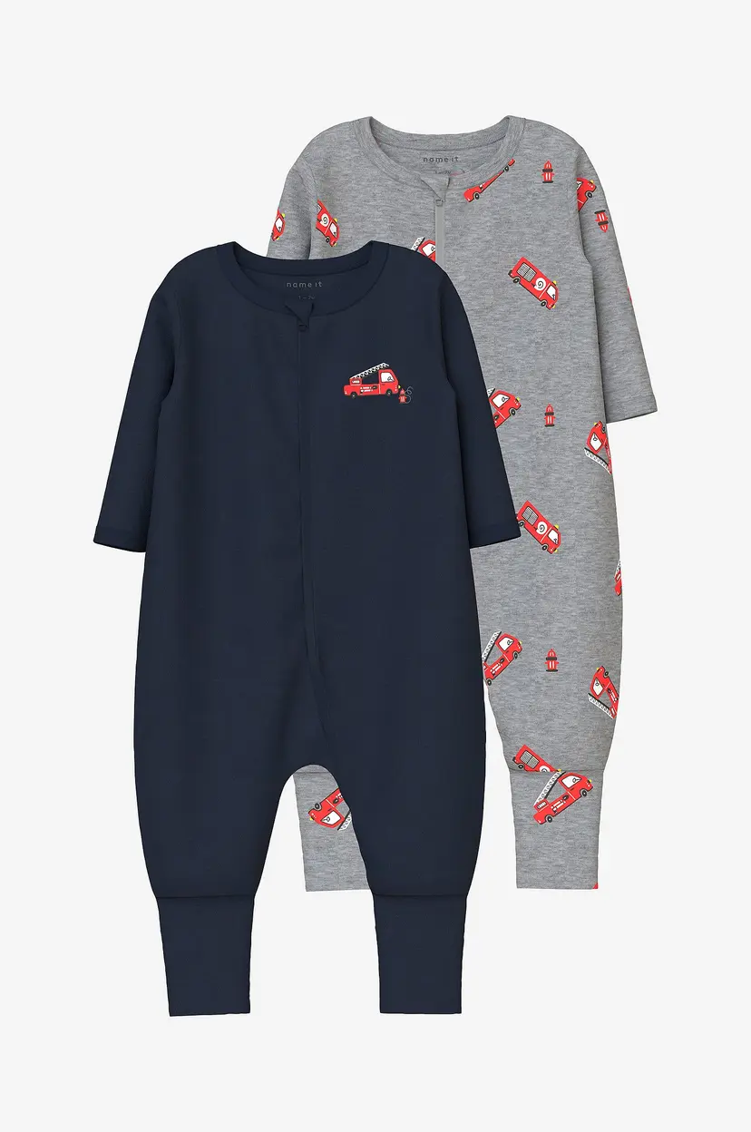 Name it baby Pyjamasoverall nbmNightsuit Zip FF Firetruck NO 2-pakning - Grå