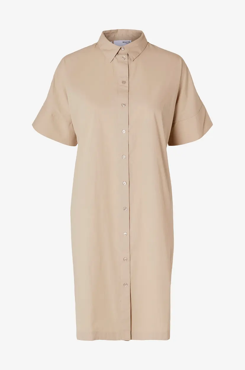 Selected Women Kjole slfBlair 2/4 Short Shirt Dress - Beige