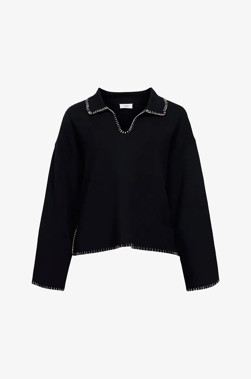 Object Collectors Item Genser objReynard LS V-neck Stich Pullover - Svart