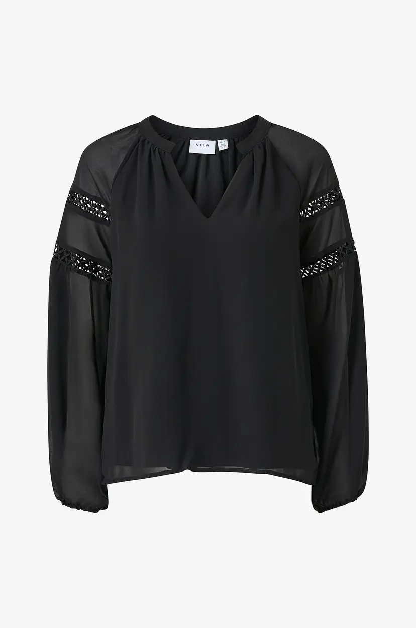 Vila Bluse viUra V-neck L/S Top - Svart