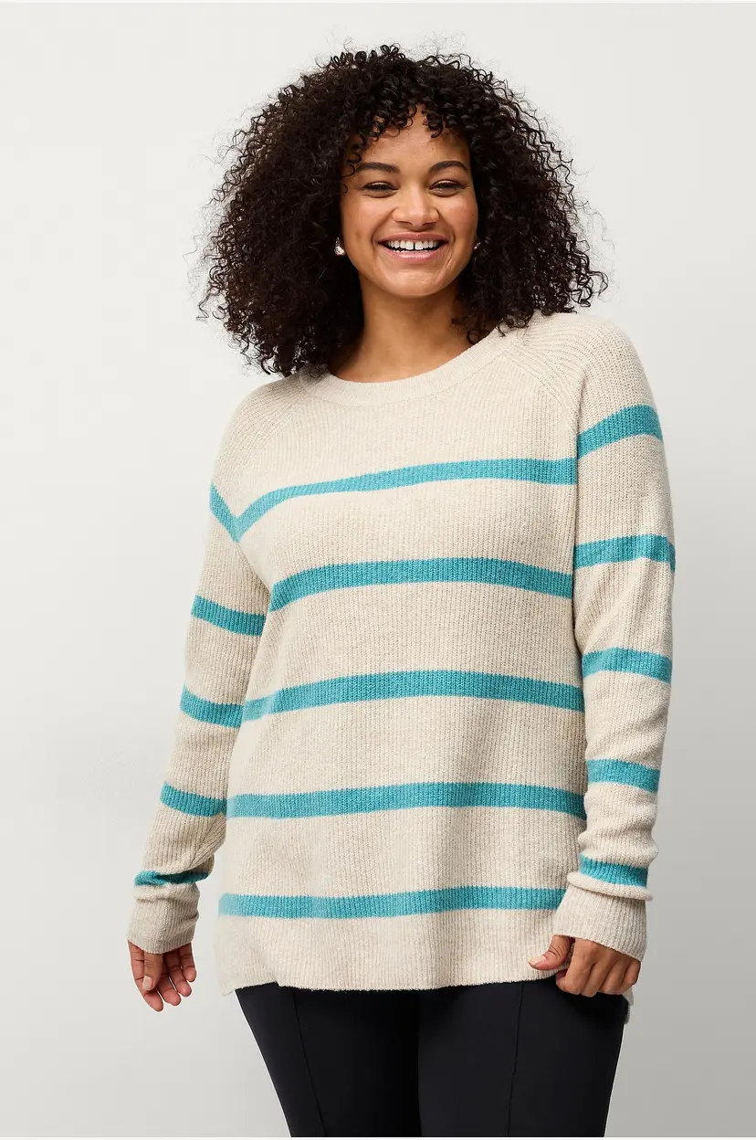 Zizzi Genser mSunny L/S Stripe Pullover - Blå