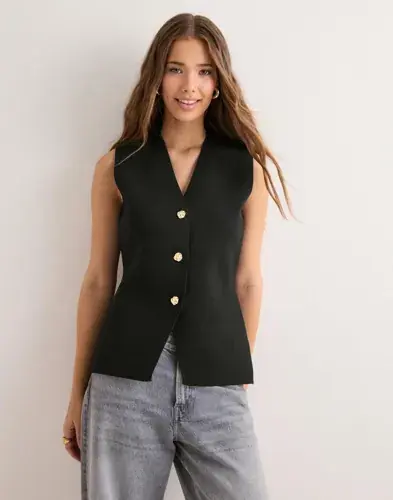 Neo Noir Neo Noir - Svart - Sway Smooth Knit Waistcoat