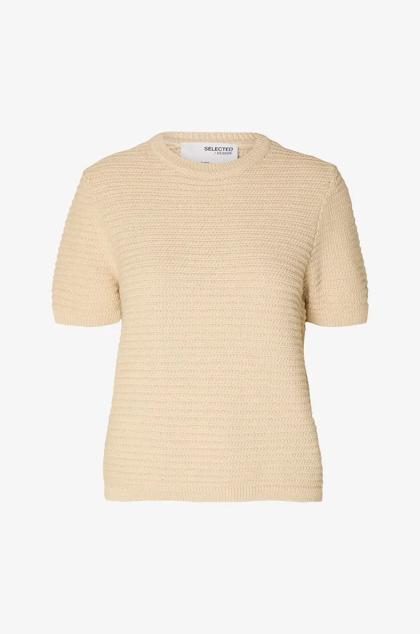 Selected Women Genser slfDora SS Knit O-neck - Beige