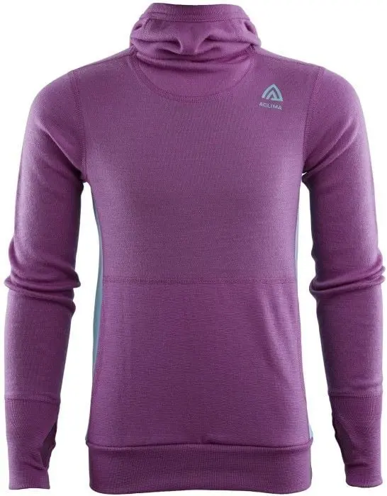 Aclima Aclima Kids WarmWool Hood Sweater Sunset Purple / Reef Waters