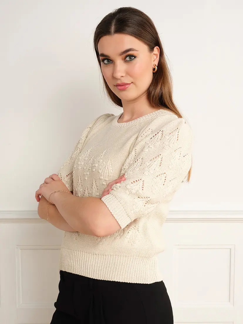 Skovhuus Skovhuus Kvinne Strikket T-shirt Cream XXL
