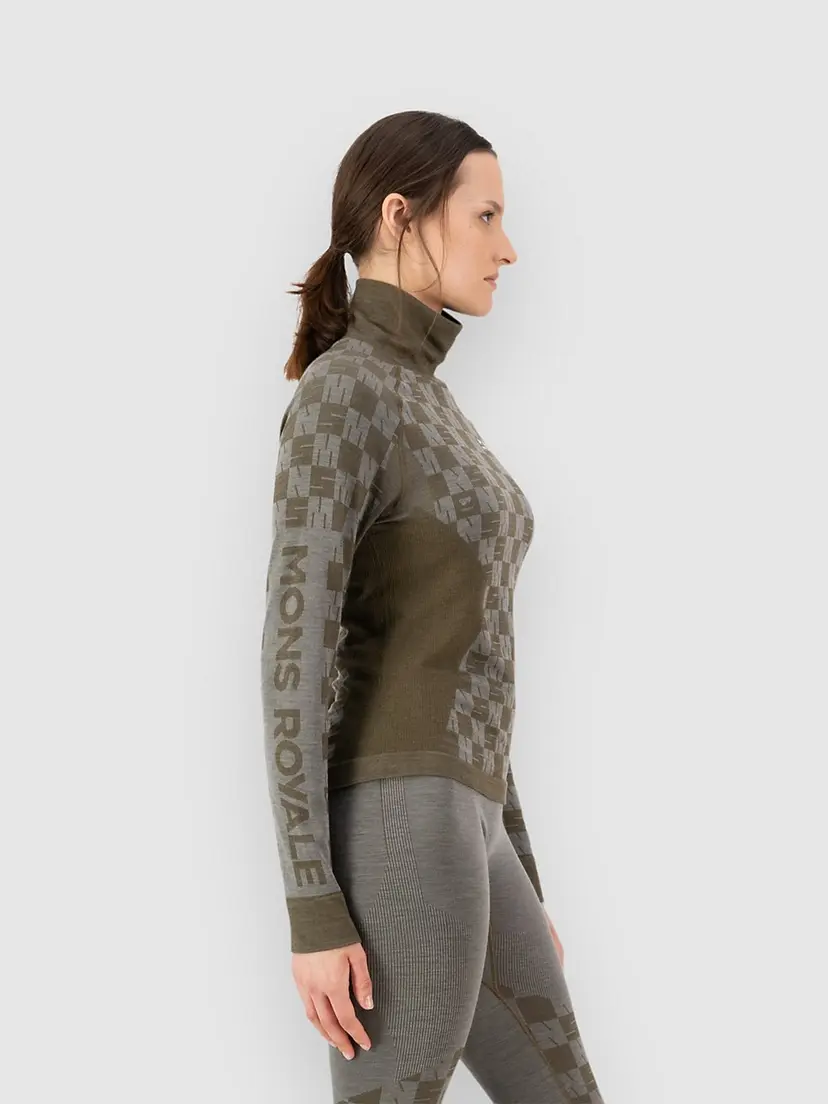 Mons Royale Mons Royale Ascender Merino Mock Neck Teknisk skjorte grønn