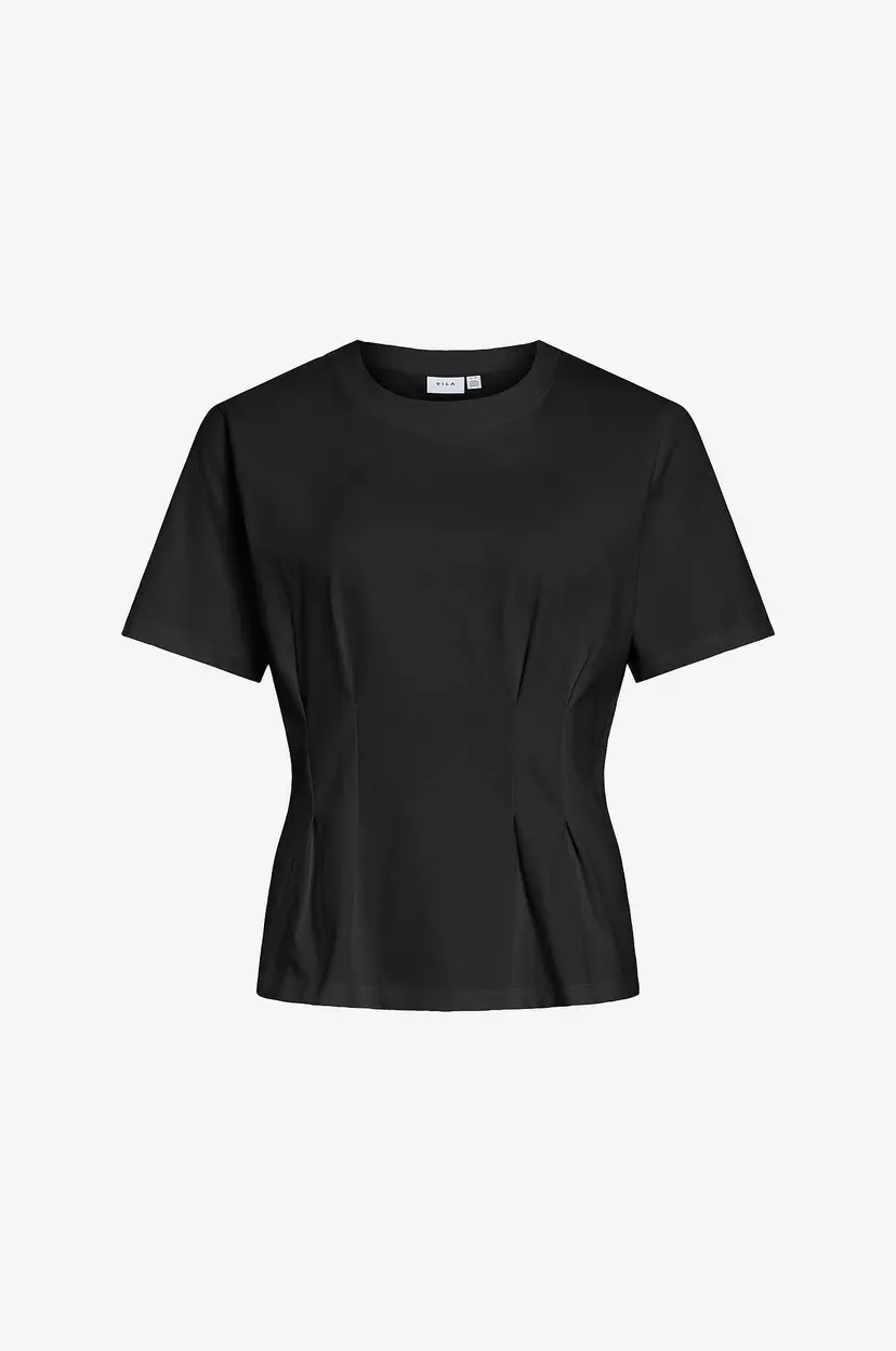 Vila T-skjorte viMonie Pleat O-neck S/S Top - Svart