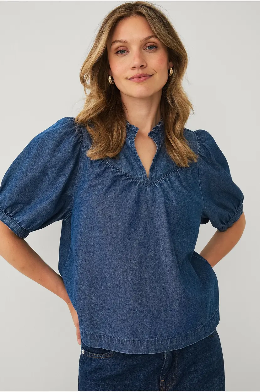 Ellos Collection Denimbluse med puffermer - Blå