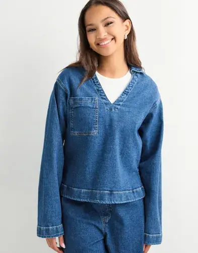 Pieces Pieces - Blå - Pcsilke Ls Denim V-Neck Shirt D2D F