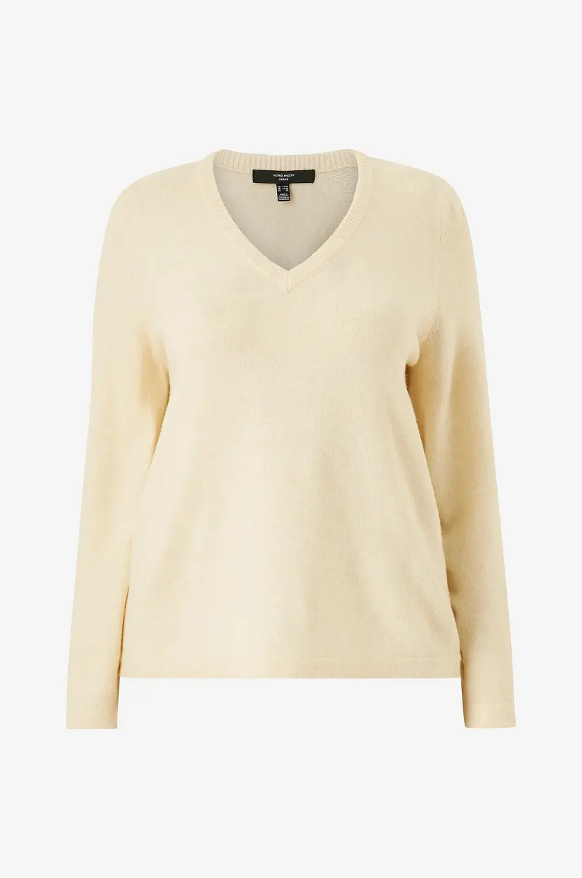 Vero Moda Curve Genser vmcHurricane LS V-nk Pullover - Beige