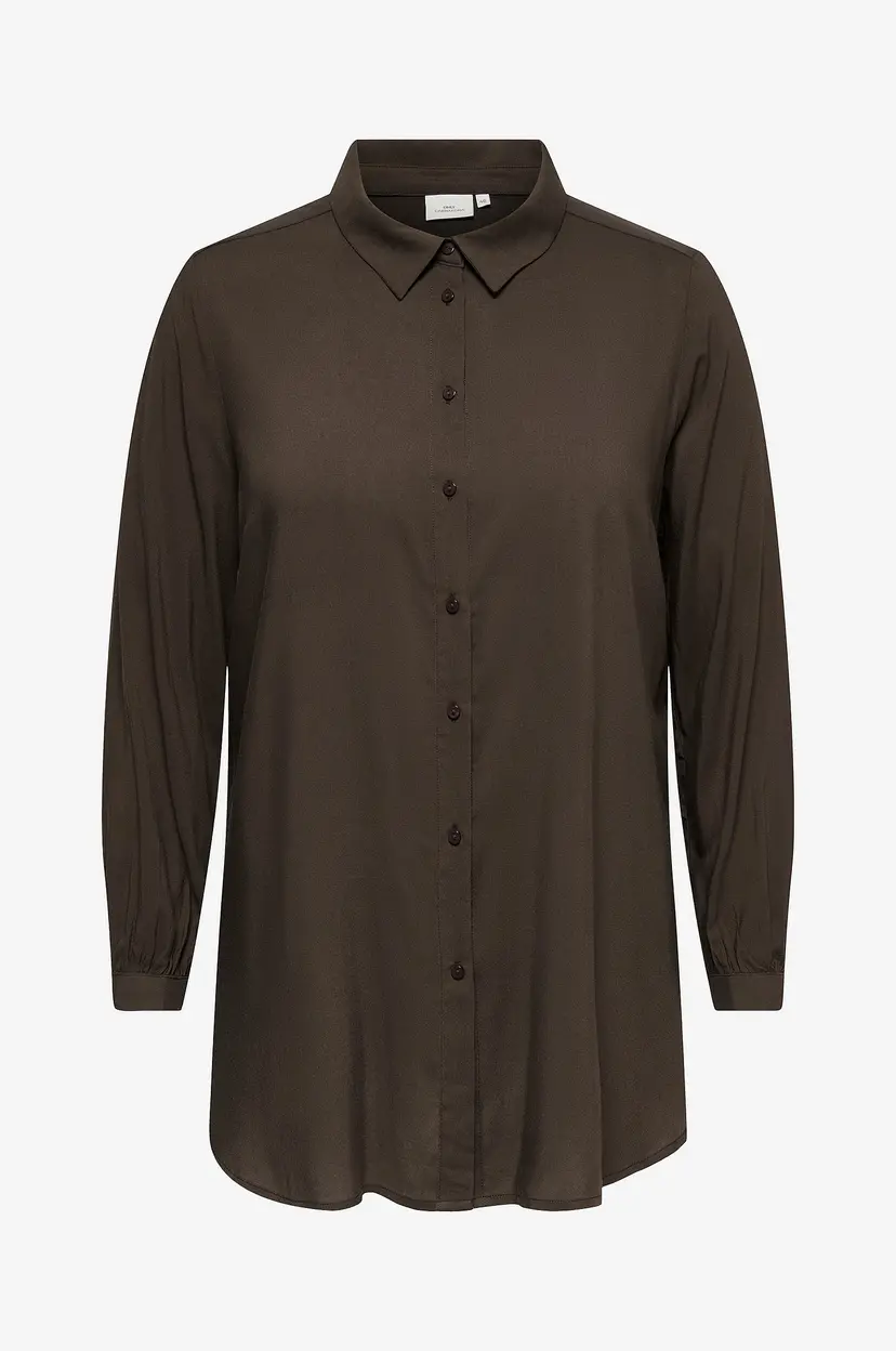 Only Carmakoma Lang skjorte carFreyja L/S Long Shirt Wvn - Brun