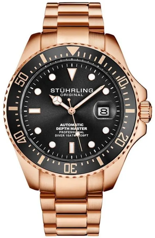 Stührling Original Stührling Original Herreklokke 3940.4 Aquadiver Sort/Rose-gulltonet